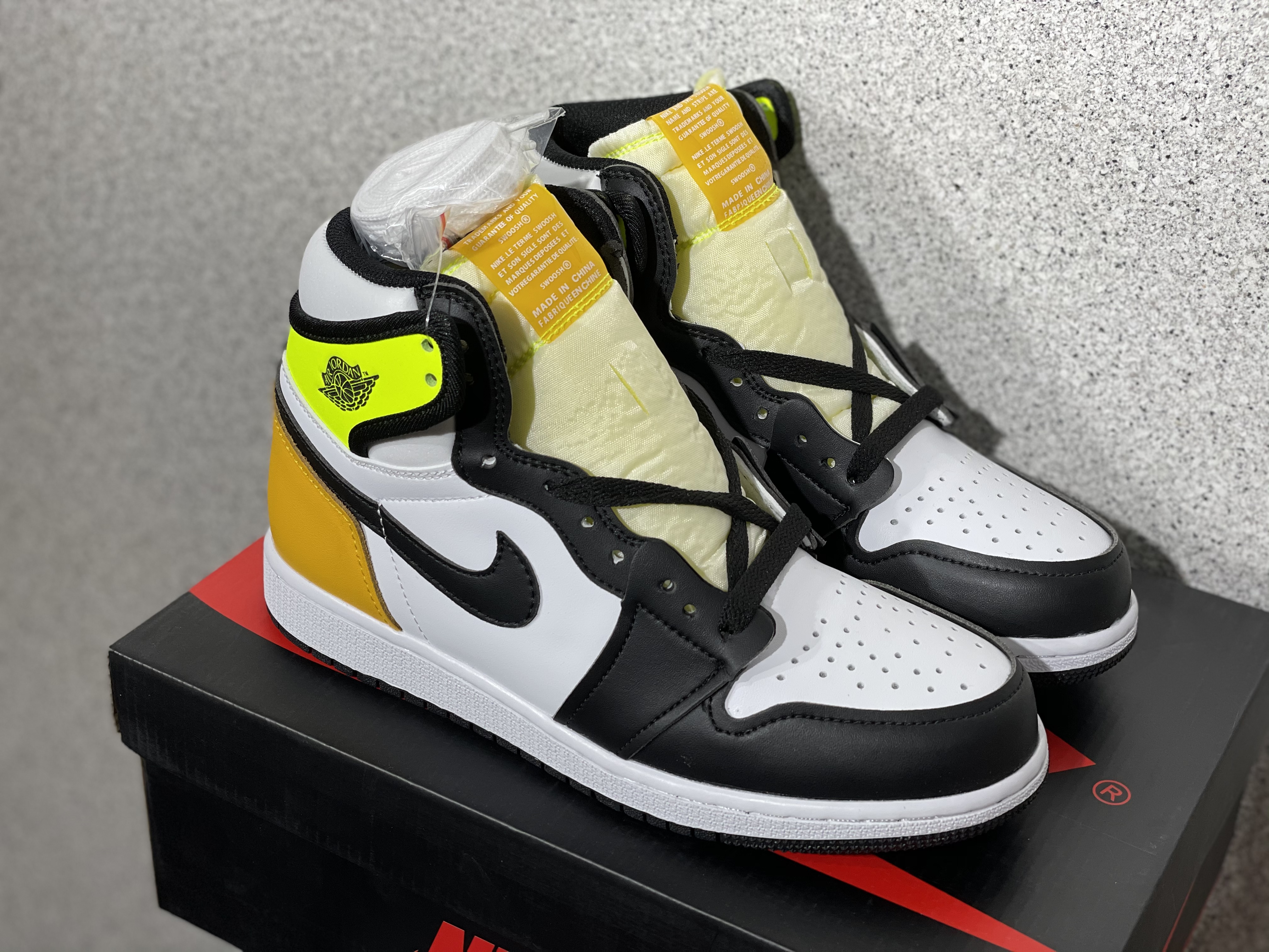 2020 Women Air Jordan 1 Retro White Black Yellow Shoes - Click Image to Close